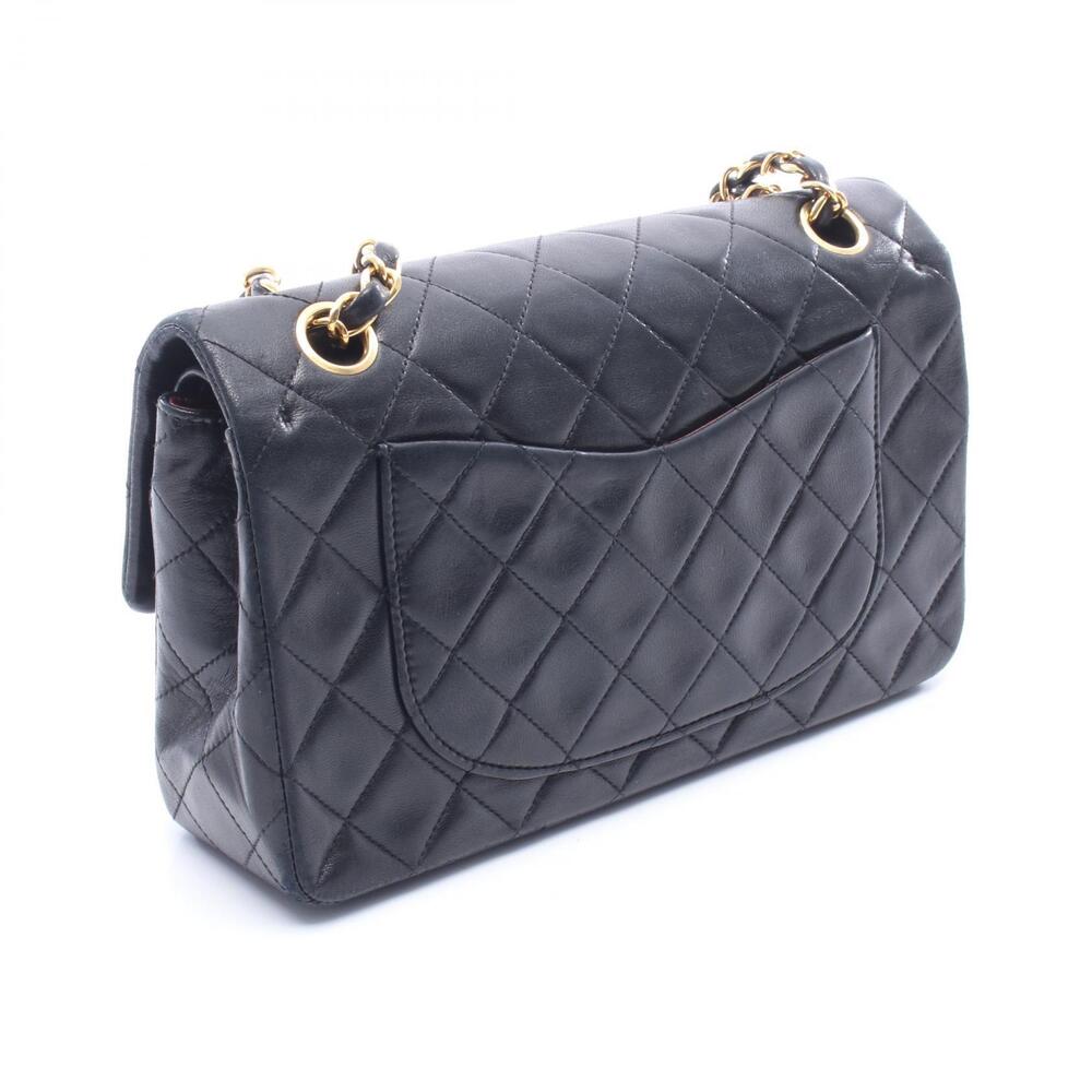 Chanel Sheepskin Double Bag Shoulder Black Lambskin Flap Matelasse Black